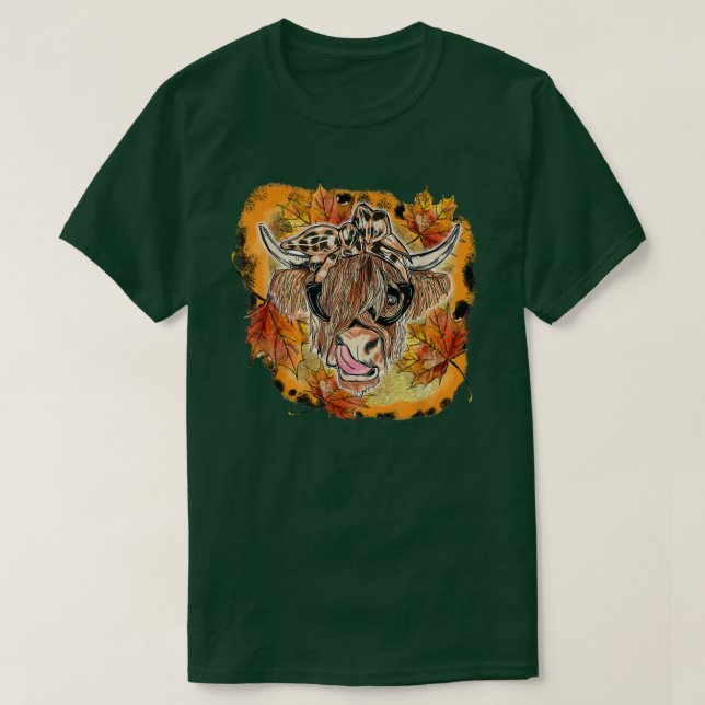 Camiseta Vaca de outono com Bandana Pumpkins Aut (Frente do Design)