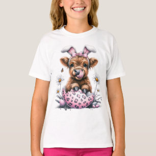 Camiseta Vaca de Páscoa de Aquarela Adorável em Ovos com Fl