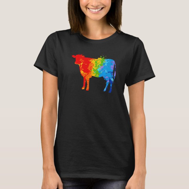 Camiseta Vaca de pintura em pinto com pinto (Frente)