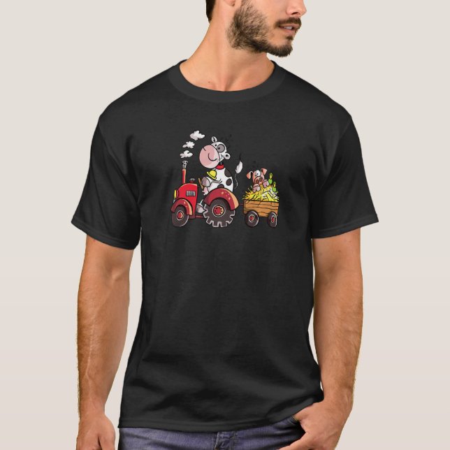 Camiseta Vaca dirige trator para animais da fazenda (Frente)