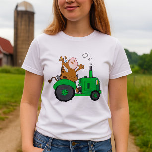 Camiseta Vaca Dirigindo um Trator