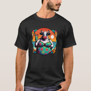 Camiseta Vaca em Maiô Floral com Bebida Tropical e Sol