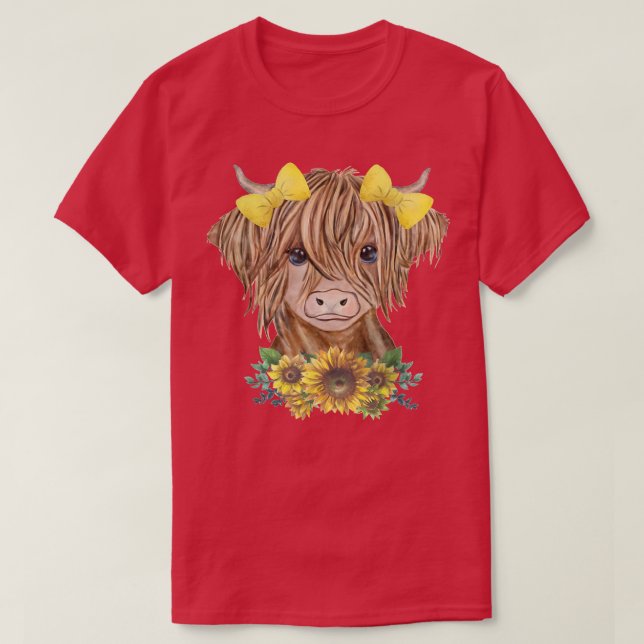 Camiseta Vaca Em Terra Alta De Bebê Cuja Fazenda De Girasso (Frente do Design)