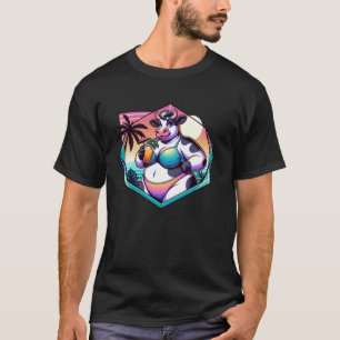 Camiseta Vaca em traje de banho com cena tropical de coquet