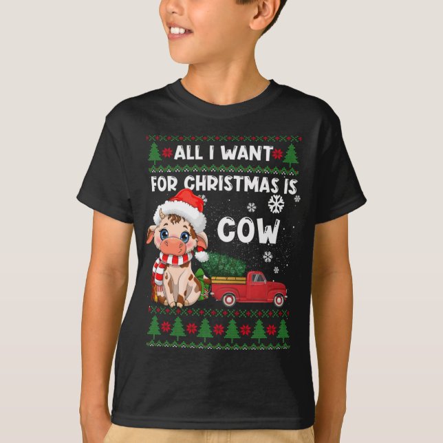 Camiseta Vaca Engraçada Ama Vaca Bonita Santa Hat Feia Nata (Frente)