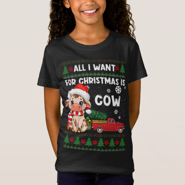 Camiseta Vaca Engraçada Ama Vaca Bonita Santa Hat Feia Nata (Frente)