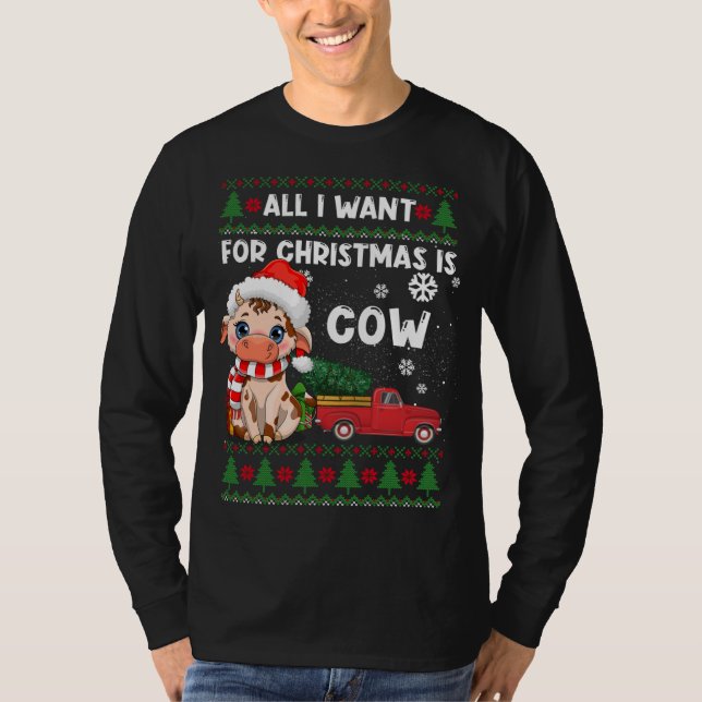 Camiseta Vaca Engraçada Ama Vaca Bonita Santa Hat Feia Nata (Frente)