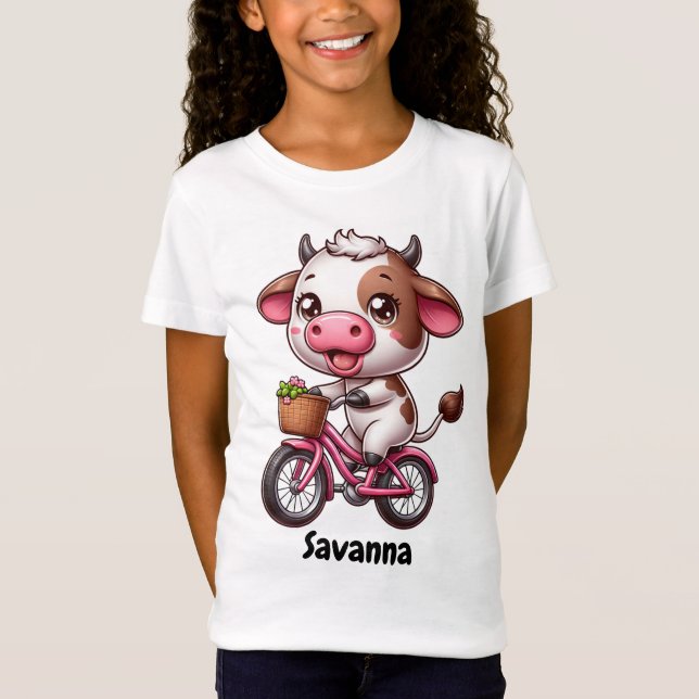 Camiseta Vaca engraçada andando de bicicleta (Frente)