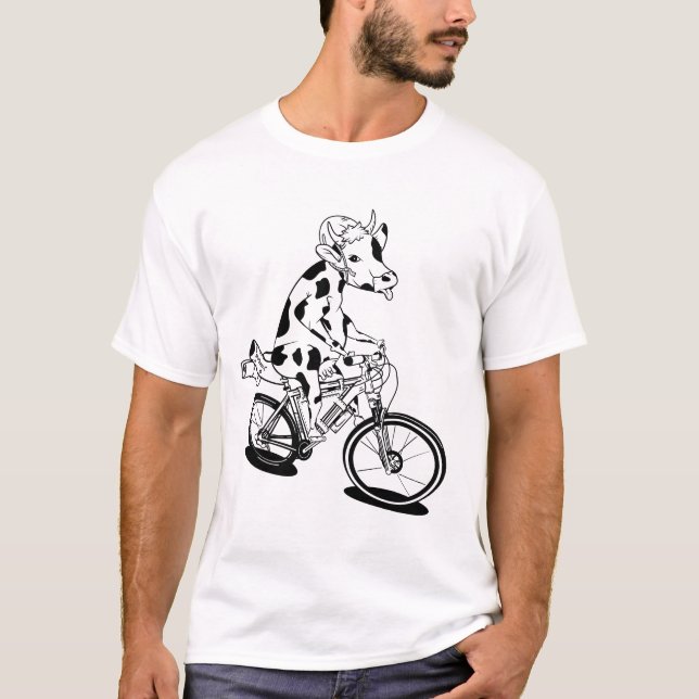Camiseta Vaca engraçada andando de bicicleta MTB (Frente)