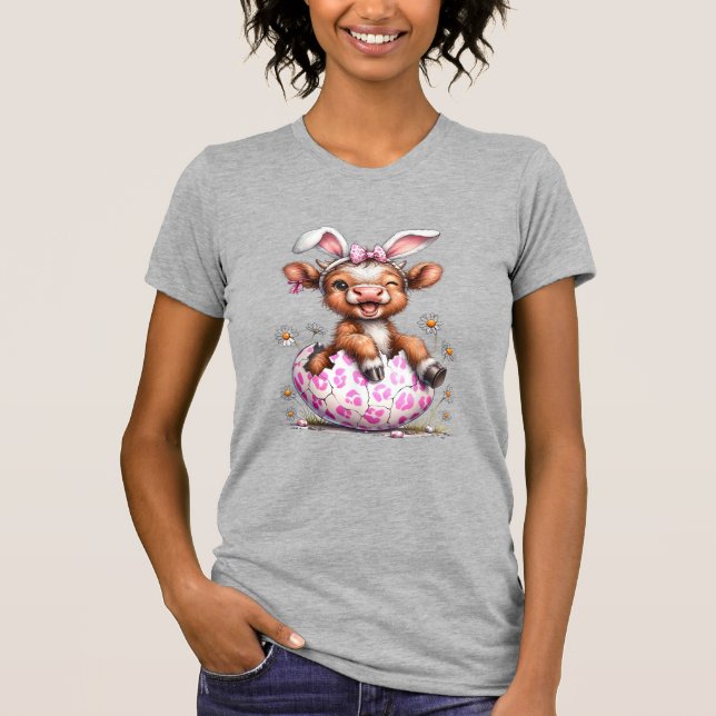 Camiseta Vaca engraçada coelho de Páscoa vacas Highland fof (Frente)