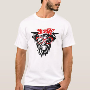 Camiseta Vaca Engraçada Em Terras Altas Com Bandana E Ócu