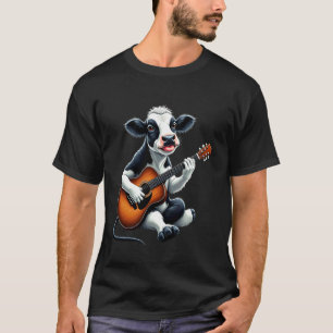 Camiseta Vaca engraçada tocando guitarra design para amante