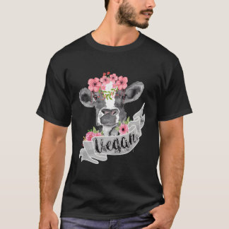 Camiseta Vaca Engraçada Vegana Com Tira de Flores no Cabeçl