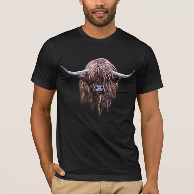 Camiseta Vaca escocesa das montanhas na cor (Frente)