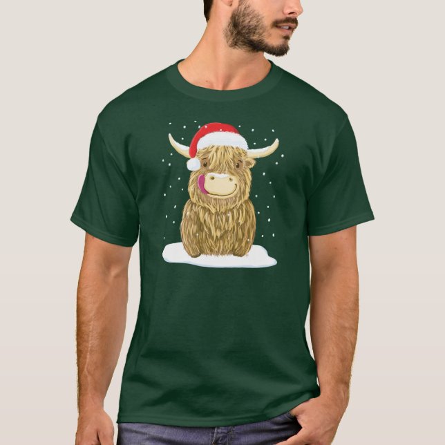 Camiseta Vaca escocesa das montanhas na neve do Natal (Frente)