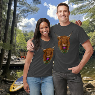 Camiseta Vaca Escocesa das Terras Altas Roxa Cardo Celta