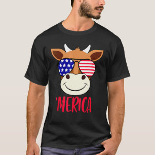 Camiseta Vaca Face Em 4 De Julho Nos Eua Óculos Solares Ban