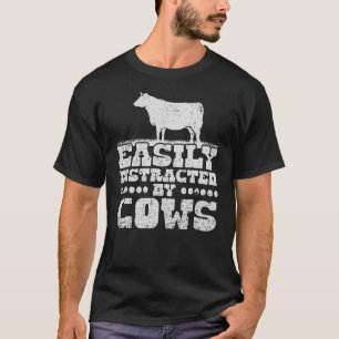 Camiseta Vaca Facilmente Distraída Por Vacas Mulheres Fazen