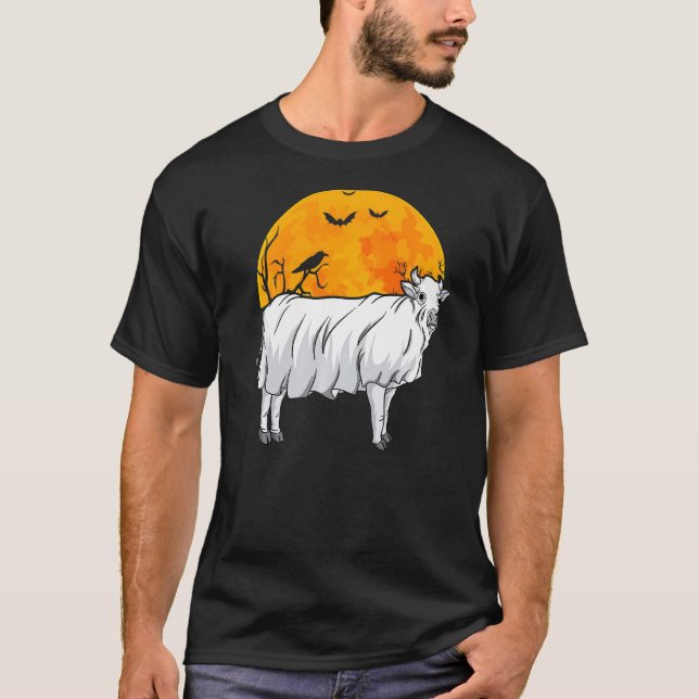 Camiseta Vaca Fantasma da Lua Cheia Menina da Vaca Laticíni (Frente)