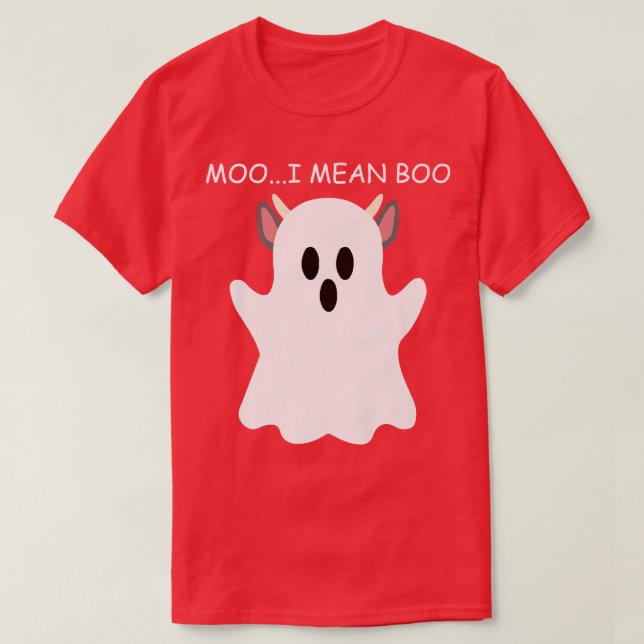 Camiseta Vaca Fantasma Moo Quero Dizer Boo Pumpkin Moon Hal (Frente do Design)