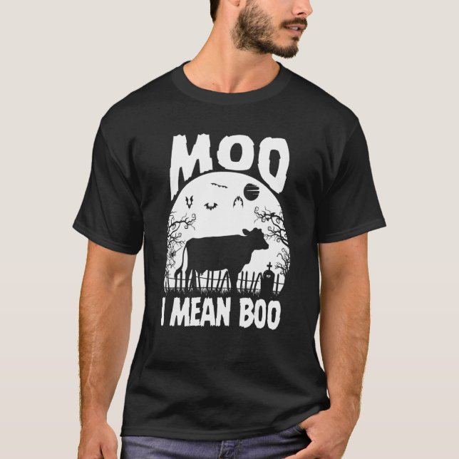 Camiseta Vaca Fantasma Muge Quer Dizer Boo Abóbora Lua Hall (Frente)