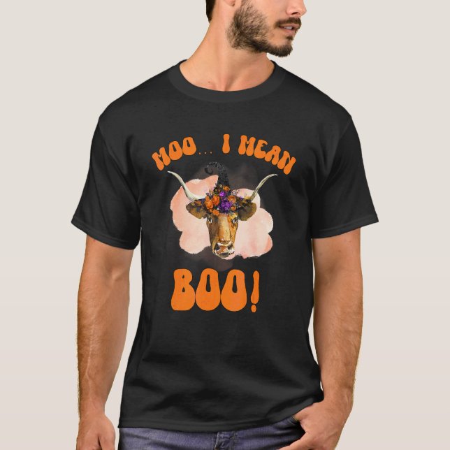 Camiseta Vaca Fantasma Muge Quer Dizer Booo Abóbora Lua Hal (Frente)