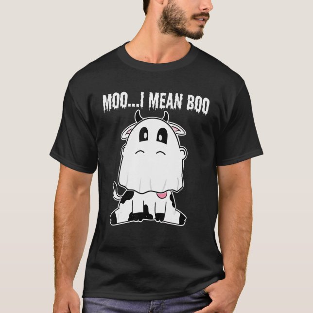 Camiseta Vaca Fantasma Mugido Quero Dizer Boo Abóbora Lua H (Frente)