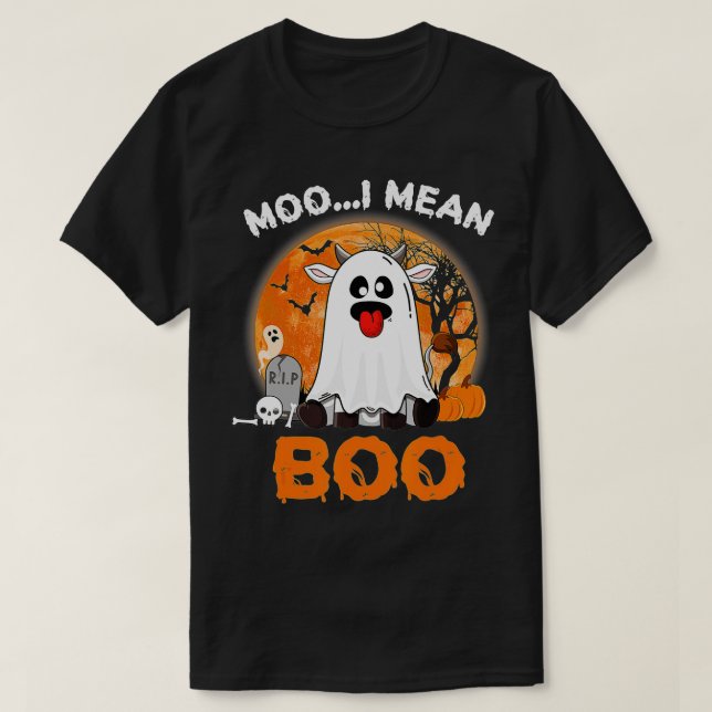 Camiseta Vaca Fantasma Quero Dizer Boo Pumpkin Moon Hallowe (Frente do Design)