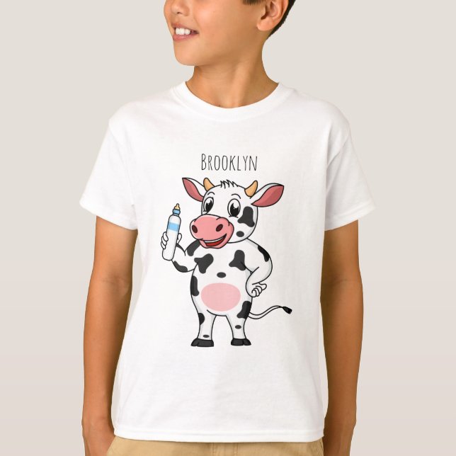 Camiseta Vaca feliz com cartum de mamadeira (Frente)