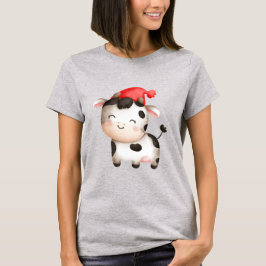 Camiseta Vaca feliz em um chapéu vermelho
