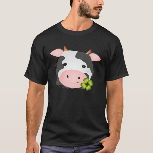 Camiseta Vaca fofa com folha c para fãs de fazenda (Frente)