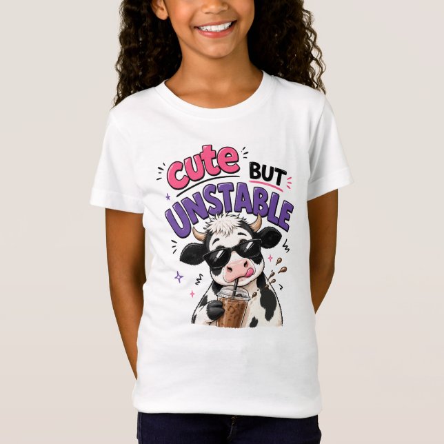 Camiseta Vaca fofa mas instável com café com gelo (Frente)