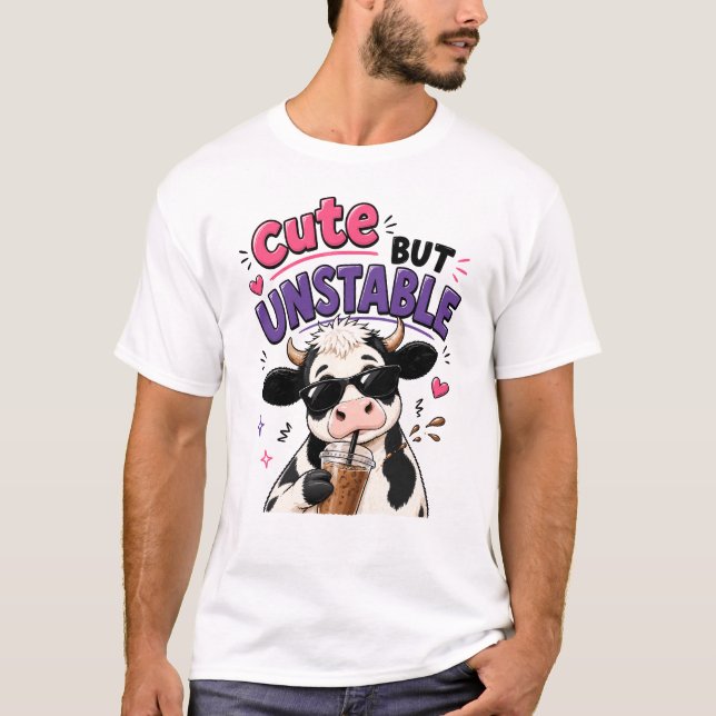 Camiseta Vaca fofa mas instável com café gelado (Frente)