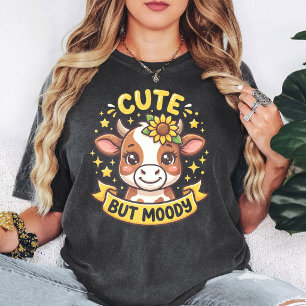 Camiseta Vaca Fofa Mas Mal-Humorada Com Girassol E Estrelas