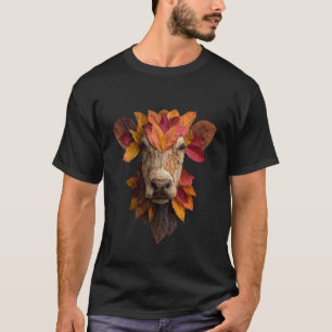 Camiseta Vaca Folhas de Outono Artístico Arte Animal Folha