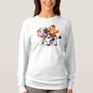 Camiseta vaca/galinha de desenho animado