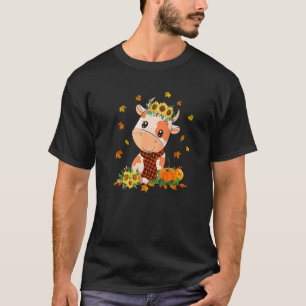 Camiseta Vaca Girassol Laranja Leite Vaca Folhas de Outono