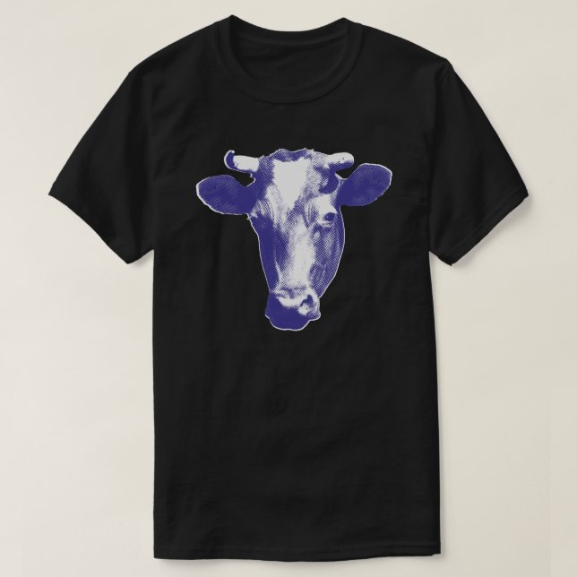 Camiseta Vaca Gráfica em Arte Pop Roxa (Frente do Design)