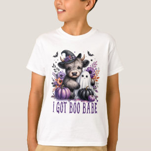 Camiseta Vaca Halloween Ghost Autumn Fall Purple Ficou Boi