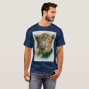 Camiseta Vaca Highland com T-Shirt Xadrez Azul e Verde