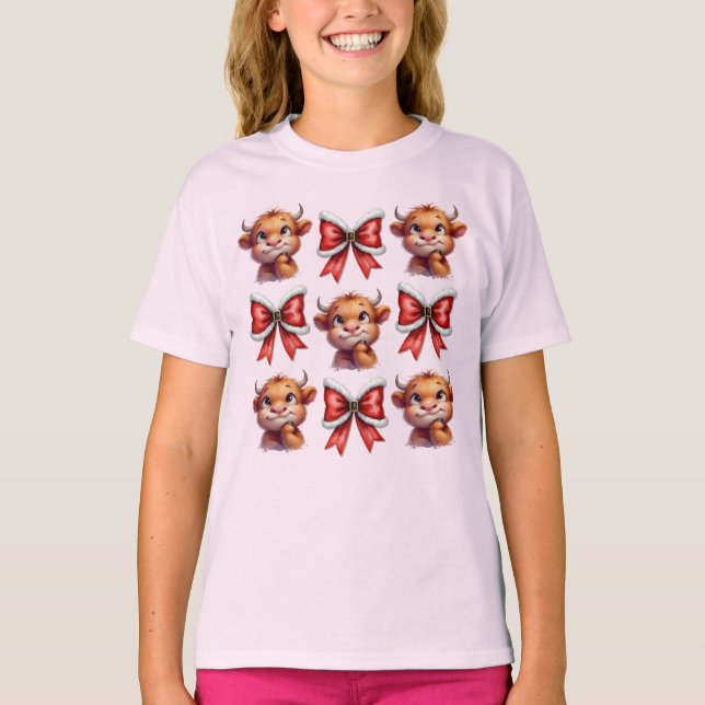 Camiseta Vaca Highland e Arco de Coquetes de Natal (Frente)