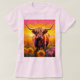 Camiseta Vaca Highland no Sunflower, Sunrise