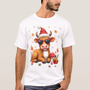 Camiseta Vaca Highland Outono Abóbora Arco Natal Meninas Cr
