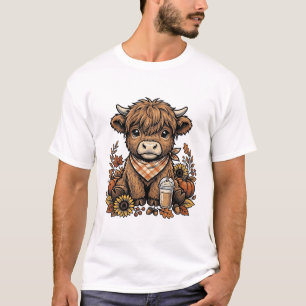 Camiseta Vaca Highland Outono Vintage Arte de Casa de Fazen