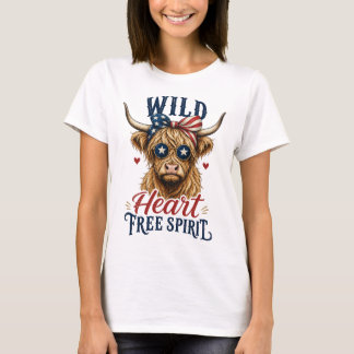 Camiseta Vaca Highland Patriótica Espírito Livre Coração Se