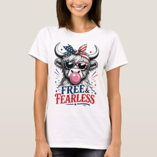Camiseta Vaca Highland Patriótica Livre e Sem Medo