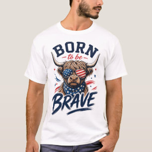 Camiseta Vaca Highland Patriótica Nascida para Ser Valente