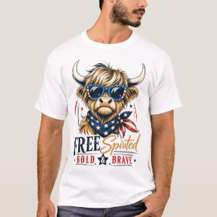 Camiseta Vaca Highland Patriótica Vintage Liberdade