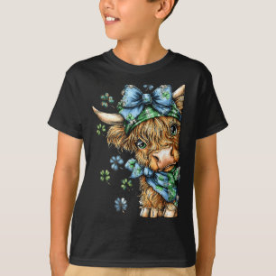 Camiseta vaca highland trevo laço coquette st patrick