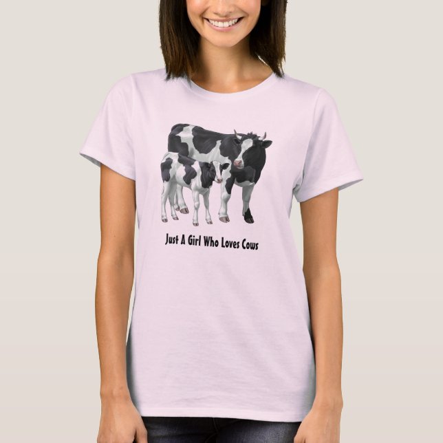 Camiseta Vaca Holstein e Bezerro Fofo Personalize Seu Texto (Frente)